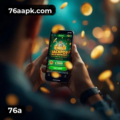 App 76a para iOS e Android — interface mobile, login biométrico e PIX integrado