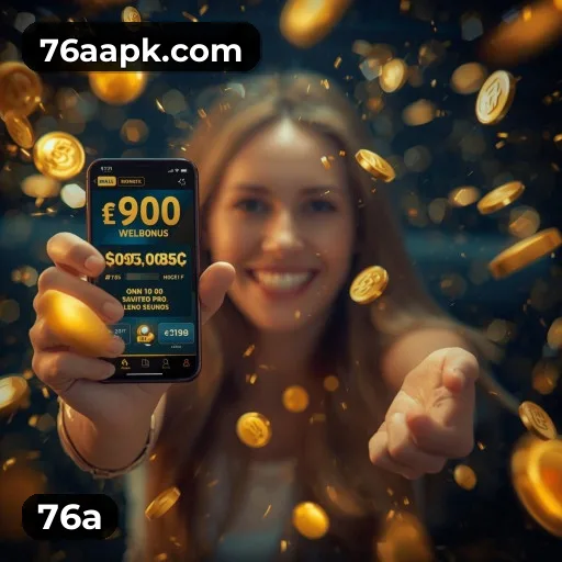 App 76a para iOS e Android — interface mobile, login biométrico e PIX integrado